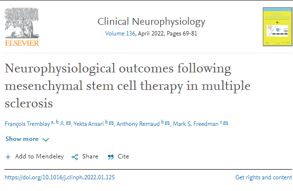 間充質(zhì)干細胞治療多發(fā)性硬化癥后的神經(jīng)生理學(xué)結果