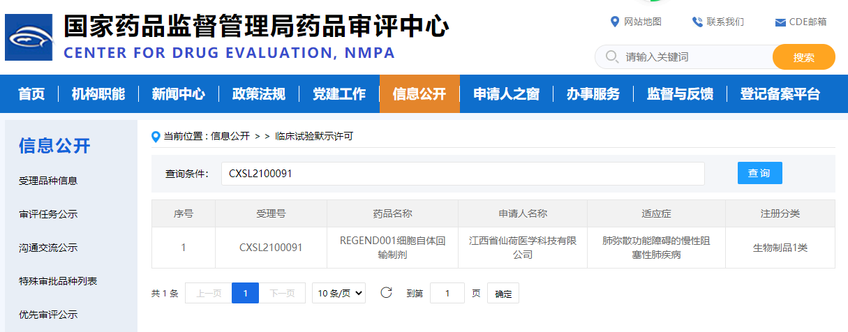 2021年6月，國內針對慢性阻塞性肺?。–OPD）的干細胞新藥獲得臨床試驗審批（IND）。