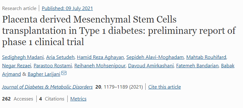 胎盤(pán)間充質(zhì)干細胞移植治療1型糖尿?。?期臨床試驗初步報告