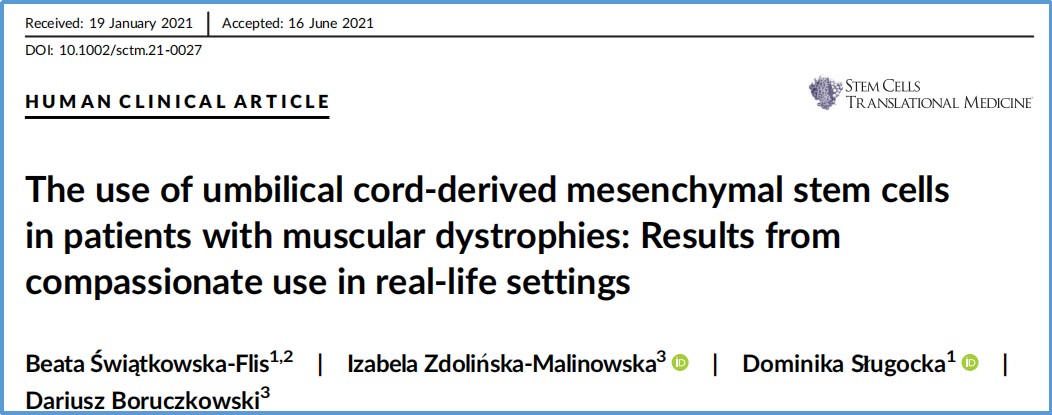 臍帶間充質(zhì)干細胞在肌營(yíng)養不良癥患者中的應用:現實(shí)生活中的同情使用結果 臍帶間充質(zhì)干細胞在肌營(yíng)養不良癥患者中的應用:現實(shí)生活中的同情使用結果