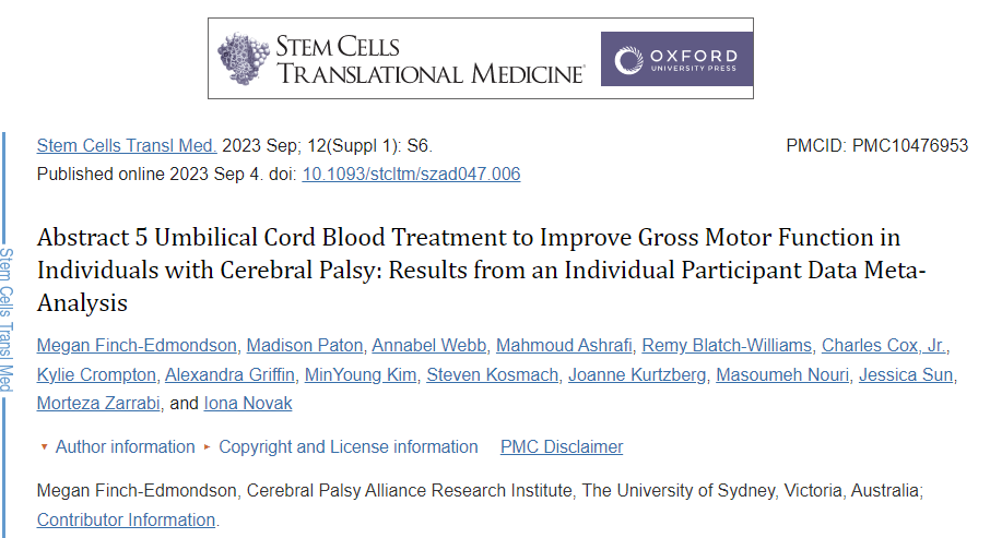 《干細胞轉換醫學(xué)》:臍帶血干細胞治療可改善腦癱患者的粗大運動(dòng)功能《干細胞轉換醫學(xué)》:臍帶血干細胞治療可改善腦癱患者的粗大運動(dòng)功能 《干細胞轉換醫學(xué)》:臍帶血干細胞治療可改善腦癱患者的粗大運動(dòng)功能