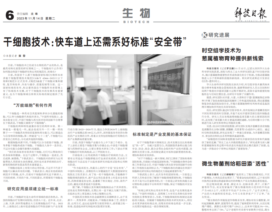科技日報 | 干細胞技術(shù):快車(chē)道上還需系好標準“安全帶” 科技日報 | 干細胞技術(shù):快車(chē)道上還需系好標準“安全帶”