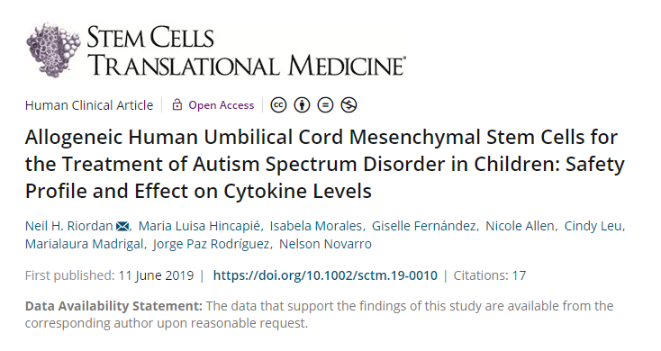 同種異體人臍帶間充質(zhì)干細胞治療兒童自閉癥譜系障礙：安全性和對細胞因子水平的影響