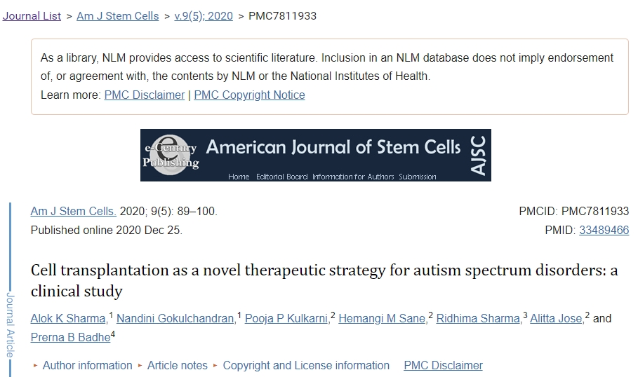 細胞移植作為自閉癥譜系障礙的新型治療策略：一項臨床研究