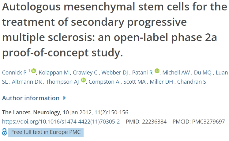 自體間充質(zhì)干細胞治療繼發(fā)性進(jìn)行性多發(fā)性硬化癥：一項開(kāi)放標簽2a期概念驗證研究