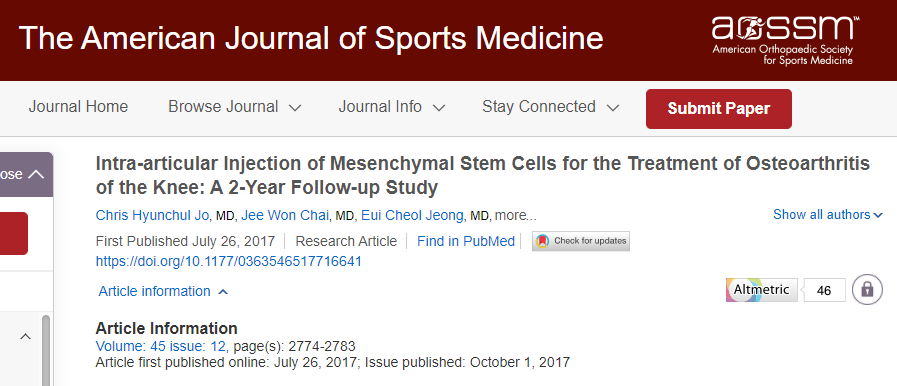 關(guān)節內注射間充質(zhì)干細胞治療骨關(guān)節炎