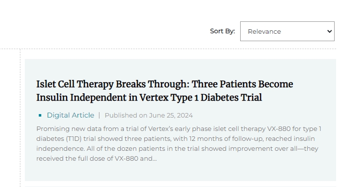 胰島細胞療法取得突破:Vertex 1 型糖尿病試驗中三名患者不再依賴(lài)胰島素 胰島細胞療法取得突破:Vertex 1 型糖尿病試驗中三名患者不再依賴(lài)胰島素