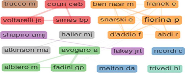 圖5：1型糖尿病干細胞療法的作者合作網(wǎng)絡(luò )。