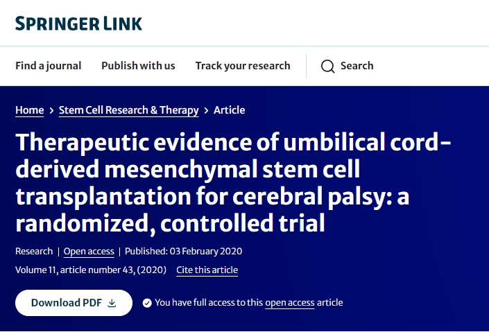臍帶間充質(zhì)干細胞移植治療腦癱的治療證據:一項隨機對照試驗 臍帶間充質(zhì)干細胞移植治療腦癱的治療證據:一項隨機對照試驗