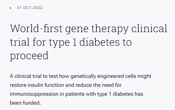全球首個(gè)二型糖尿病基因治療臨床試驗即將啟動(dòng)