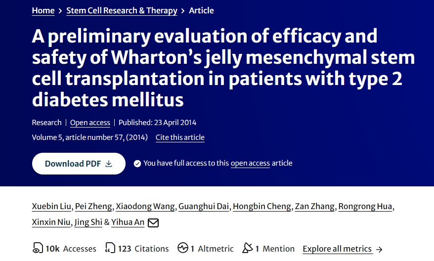 華通膠間充質(zhì)干細胞移植治療2型糖尿病療效及安全性的初步評估