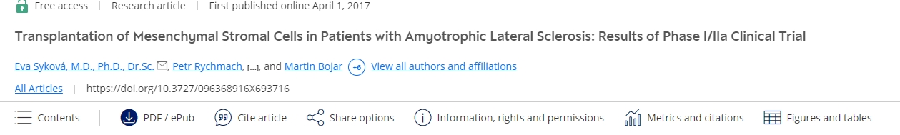 間充質(zhì)基質(zhì)細胞移植治療肌萎縮側索硬化癥患者：I/IIa 期臨床試驗結果