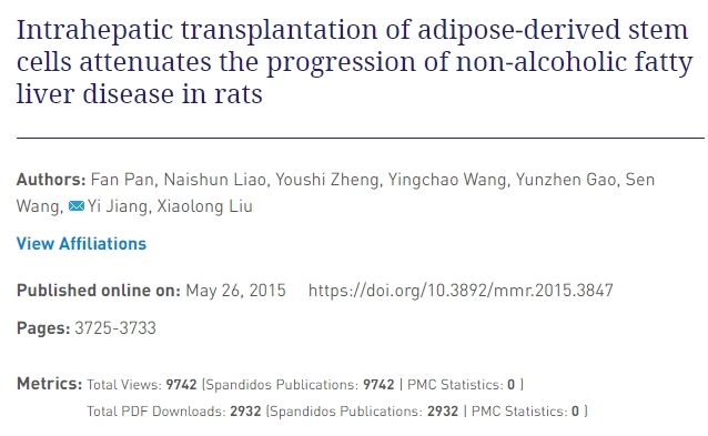 脂肪干細胞肝內移植可減緩大鼠非酒精性脂肪肝的進(jìn)展