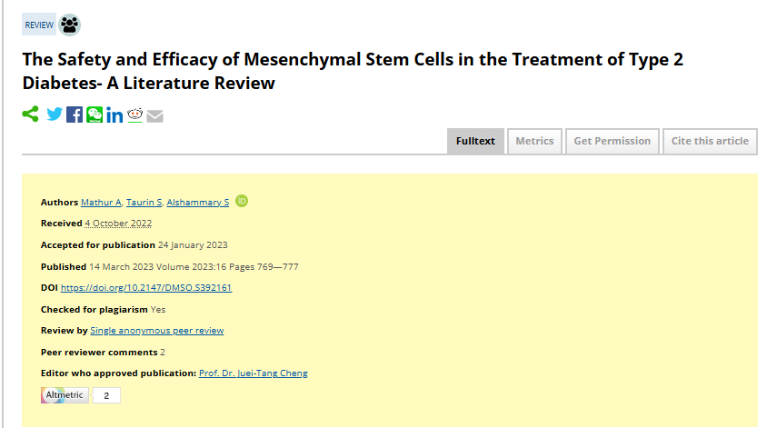 《間充質(zhì)干細胞治療 2 型糖尿病的安全性和有效性 - 文獻綜述》
