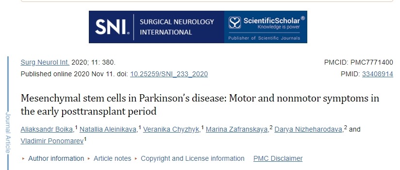 帕金森病中的間充質(zhì)干細胞：移植后早期的運動(dòng)和非運動(dòng)癥狀