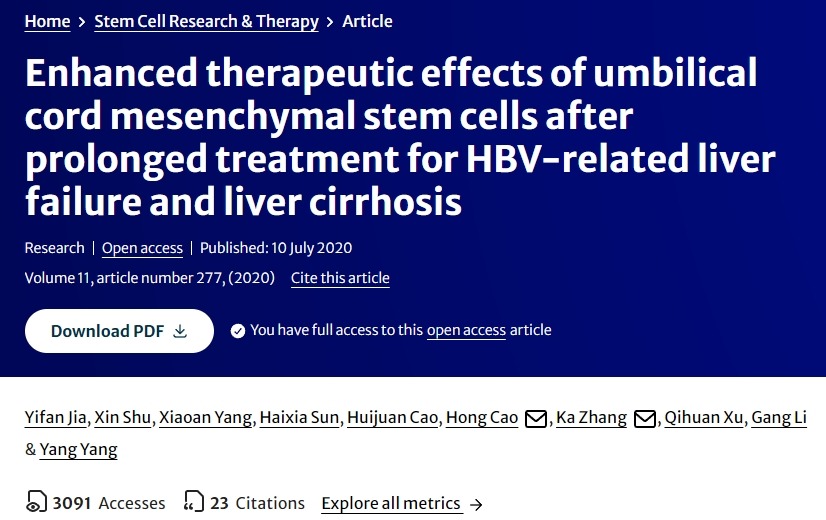 臍帶間充質(zhì)干細胞對乙肝相關(guān)肝衰竭和肝硬化長(cháng)期治療的增強治療效果 臍帶間充質(zhì)干細胞對乙肝相關(guān)肝衰竭和肝硬化長(cháng)期治療的增強治療效果