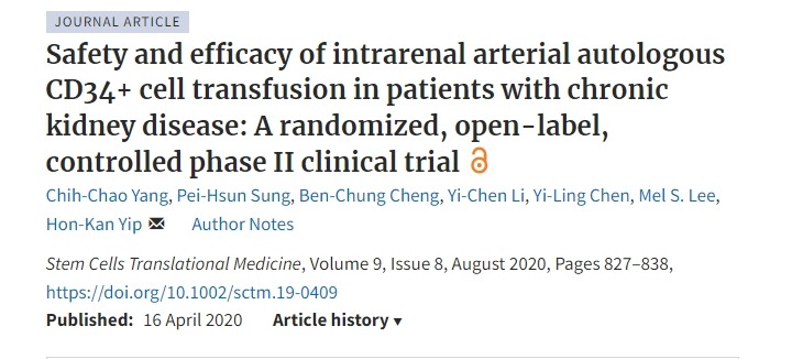 慢性腎臟病患者腎動(dòng)脈自體 CD34+ 細胞輸注的安全性和有效性：一項隨機、開(kāi)放標簽、對照的 II 期臨床試驗