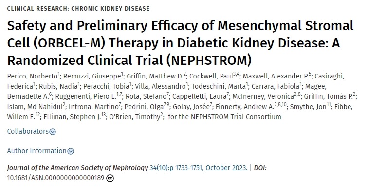 間充質(zhì)基質(zhì)細胞 (ORBCEL-M) 治療糖尿病腎病的安全性和初步療效:一項隨機臨床試驗 (NEPHSTROM) 間充質(zhì)基質(zhì)細胞 (ORBCEL-M) 治療糖尿病腎病的安全性和初步療效:一項隨機臨床試驗 (NEPHSTROM)