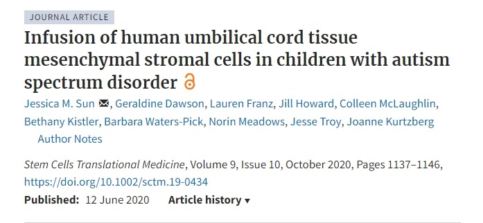 人類(lèi)臍帶組織間充質(zhì)基質(zhì)細胞輸注治療自閉癥譜系障礙兒童