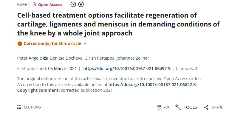基于細胞的治療方案通過(guò)全關(guān)節方法在膝關(guān)節的苛刻條件下促進(jìn)軟骨、韌帶和半月板的再生