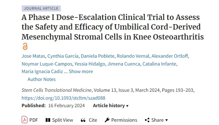 一項I期劑量遞增臨床試驗，評估臍帶間充質(zhì)基質(zhì)細胞在膝關(guān)節骨關(guān)節炎中的安全性和有效性