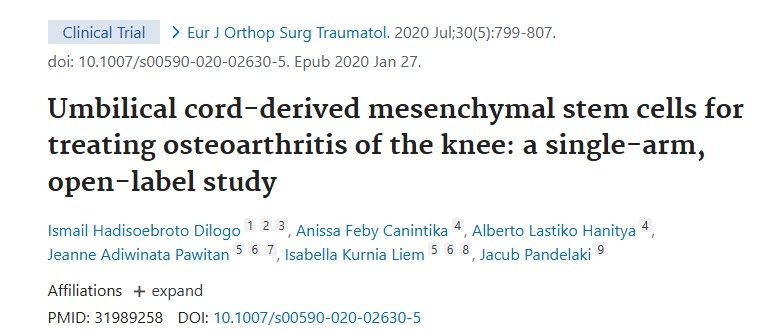 臍帶來(lái)源的間充質(zhì)干細胞治療膝骨關(guān)節炎：一項單臂、開(kāi)放標簽研究