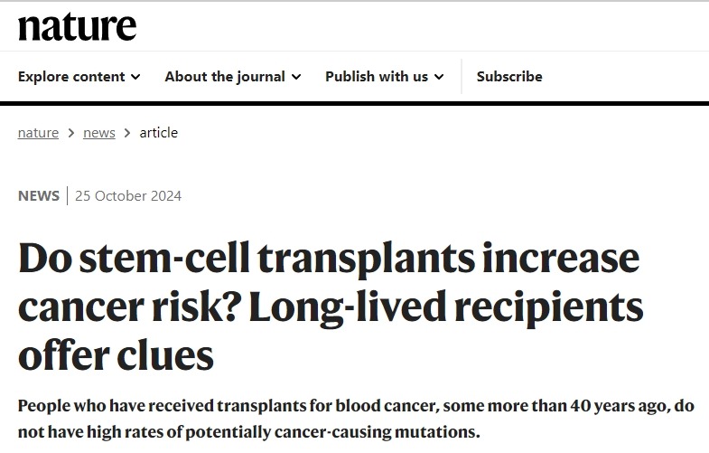 干細胞移植會(huì )增加癌癥風(fēng)險嗎？長(cháng)壽接受者提供線(xiàn)索