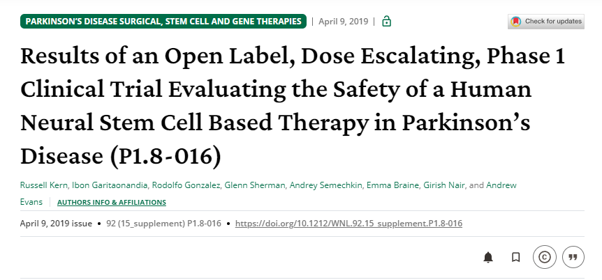 一項開(kāi)放標簽、劑量遞增的 1 期臨床試驗結果，該試驗評估了基于人類(lèi)神經(jīng)干細胞的療法在帕金森病中的安全性 (P1.8-016)