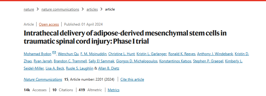脂肪來(lái)源的間充質(zhì)干細胞在創(chuàng  )傷性脊髓損傷中的鞘內輸送：第一階段試驗