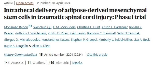 鞘內注射脂肪間充質(zhì)干細胞治療創(chuàng  )傷性脊髓損傷:I期臨床試驗