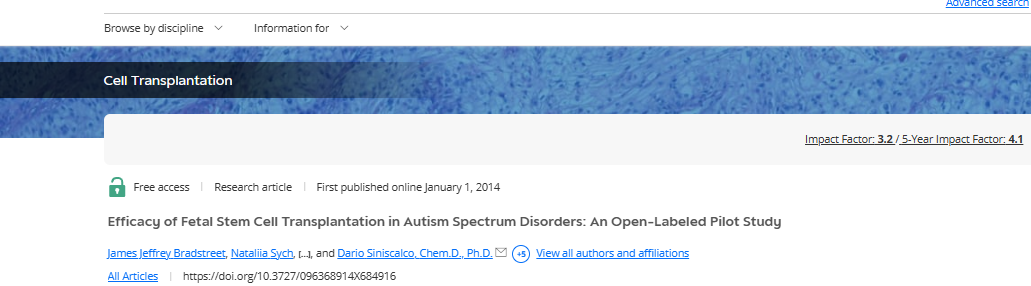 胎兒干細胞移植對自閉癥譜系障礙的療效：一項開(kāi)放標簽試點(diǎn)研究