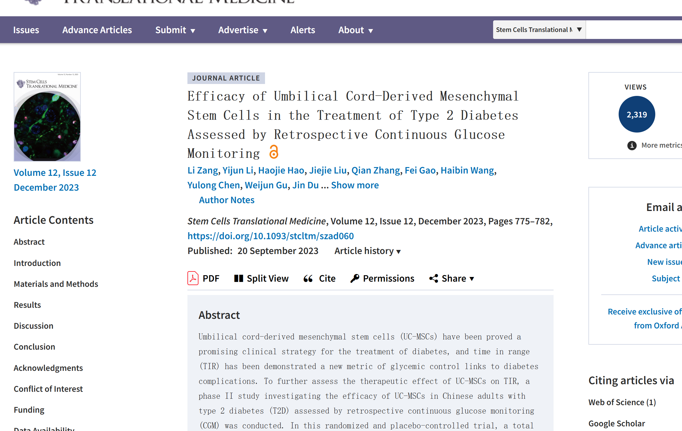  臍帶來(lái)源間充質(zhì)干細胞治療2型糖尿病的有效性通過(guò)回顧性連續葡萄糖監測評估
