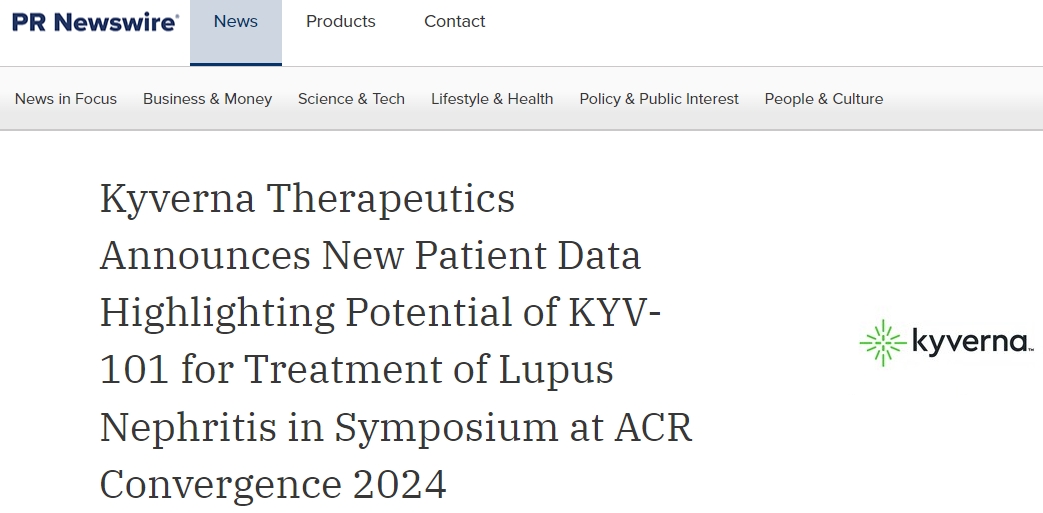Kyverna Therapeutics在2024年ACR Convergence研討會(huì )上公布新患者數據，突出KYV-101治療狼瘡性腎炎的潛力