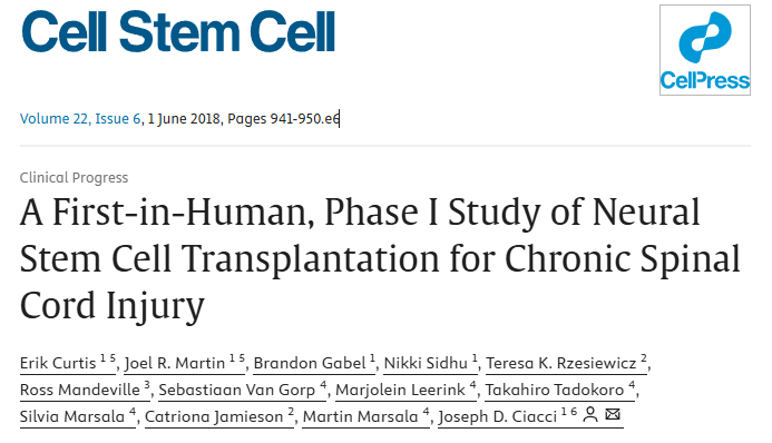 首次在人體進(jìn)行神經(jīng)干細胞移植治療慢性脊髓損傷的 I 期研究