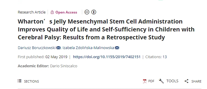 沃頓果凍間充質(zhì)干細胞治療可改善腦癱兒童的生活質(zhì)量和自給自足能力：一項回顧性