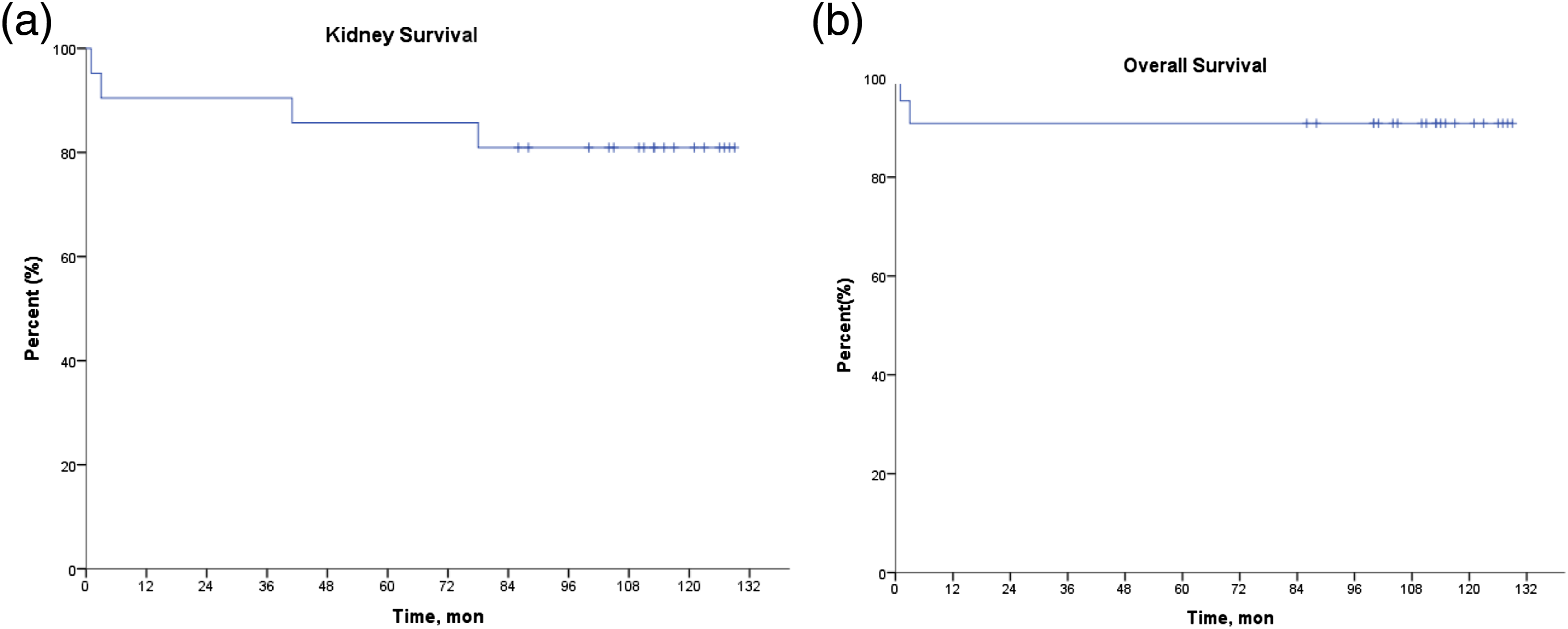 圖1：研究中患者的腎臟生存率和總生存率。