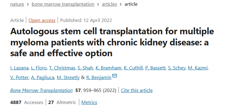 自體干細胞移植治療患有慢性腎病的多發(fā)性骨髓瘤患者：一種安全有效的選擇
