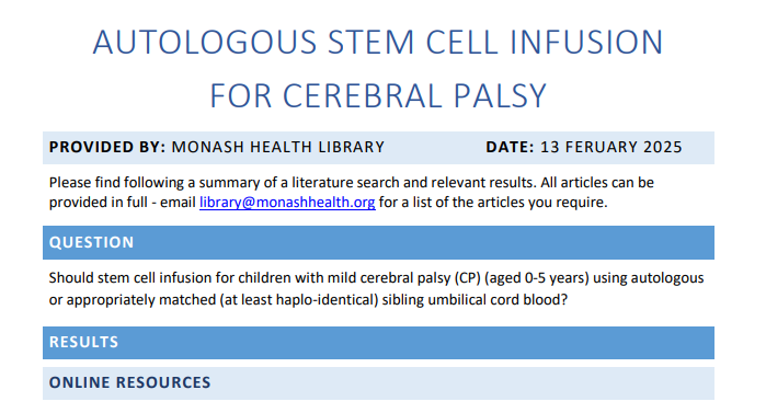 自體干細胞輸注用于治療腦癱