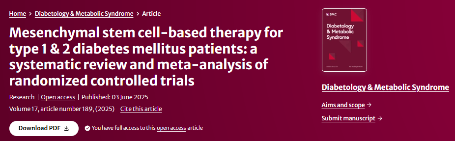 間充質(zhì)干細胞治療1型和2型糖尿?。弘S機對照試驗的系統評價(jià)和薈萃分析