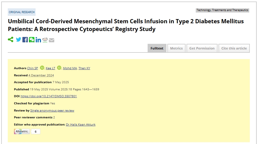301名2型糖尿病患者干細胞治療新數據：顯著(zhù)改善代謝、肝腎及炎癥