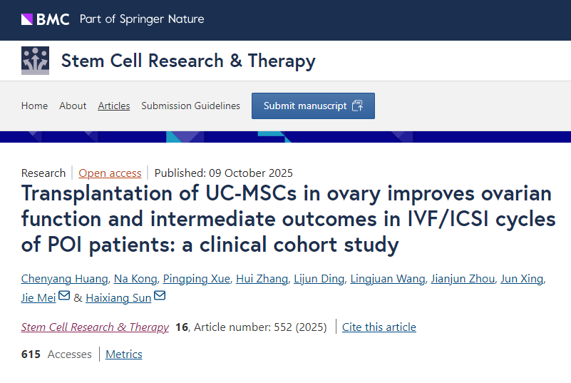 將臍帶間充質(zhì)干細胞移植到卵巢可改善卵巢功能和卵巢早衰患者體外受精/卵胞漿內單精子注射周期的中期結局：一項臨床隊列研究
