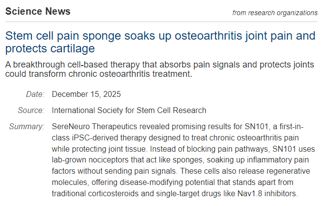 干細胞止痛海綿可吸收骨關(guān)節炎關(guān)節疼痛并保護軟骨