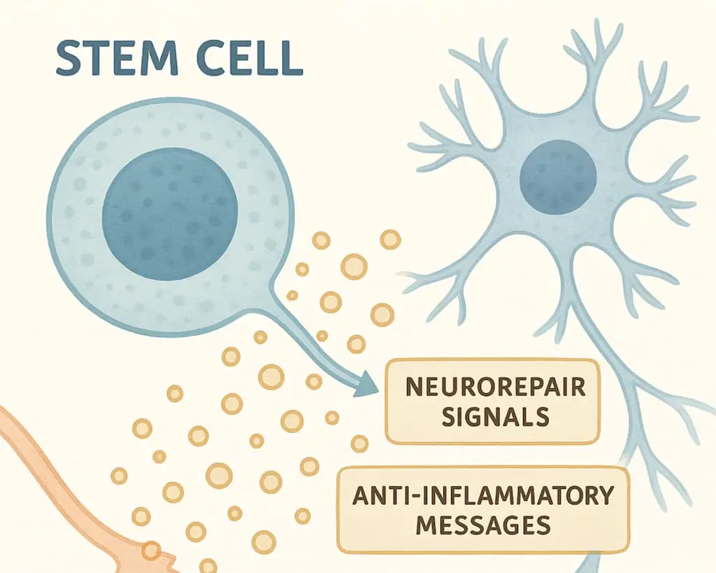 MSCs可能不會(huì )直接“修復”神經(jīng)，但通過(guò)影響周?chē)h(huán)境，它們可以幫助改善神經(jīng)代謝和功能。