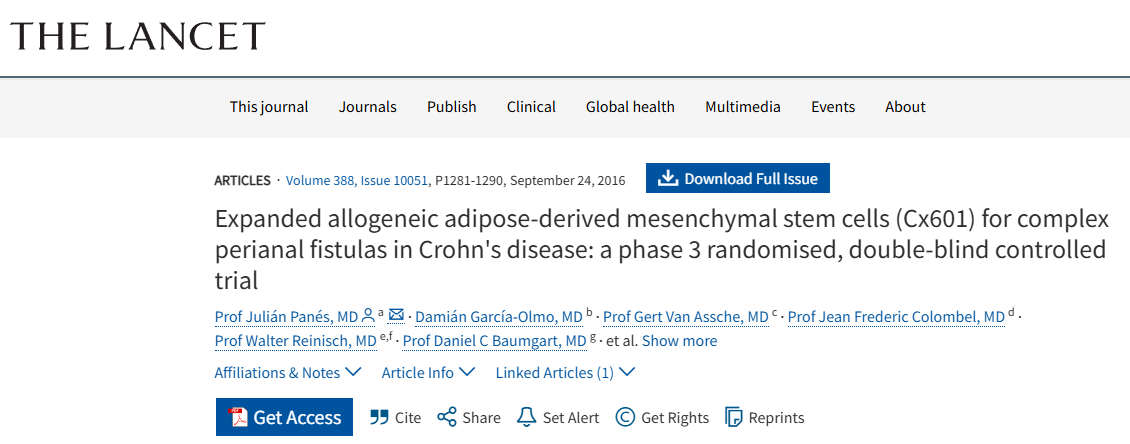擴增同種異體脂肪間充質(zhì)干細胞（Cx601）治療克羅恩病復雜肛周瘺：一項3期隨機雙盲對照試驗