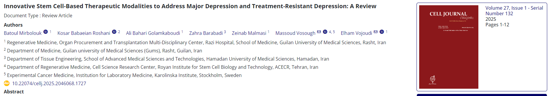 創(chuàng  )新干細胞療法治療重度抑郁癥和難治性抑郁癥：綜述