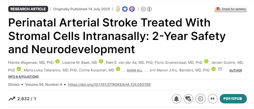 經(jīng)鼻基質(zhì)細胞治療圍產(chǎn)期動(dòng)脈卒中：2年安全性和神經(jīng)發(fā)育