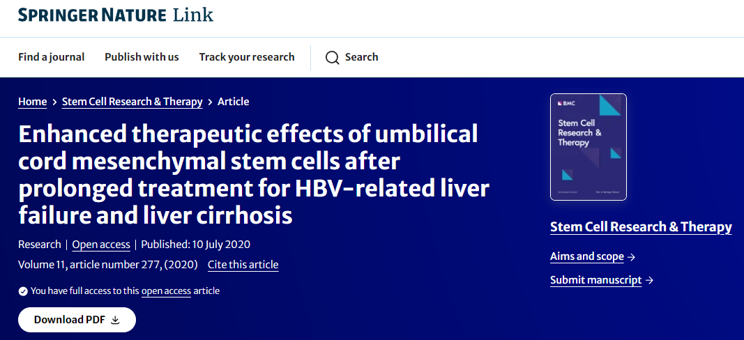 臍帶間充質(zhì)干細胞對乙肝相關(guān)肝衰竭和肝硬化長(cháng)期治療的增強治療效果