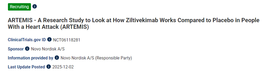 ARTEMIS——一項研究，旨在比較齊爾蒂維單抗與安慰劑在心臟病患者中的療效（ARTEMIS）