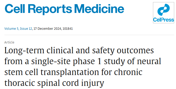 一項單中心 I 期研究評估神經(jīng)干細胞移植治療慢性胸椎脊髓損傷的長(cháng)期臨床和安全性結果