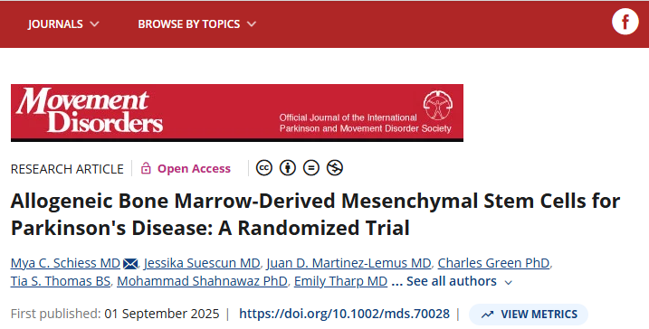 異體骨髓間充質(zhì)干細胞治療帕金森?。阂豁楇S機試驗